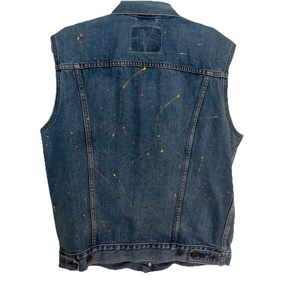 MEN'S SIZE Large LEVI'S THE TRUCKER JEAN VEST IN WZAP PAINT SPLATTER DENIM - Picture 6 of 11